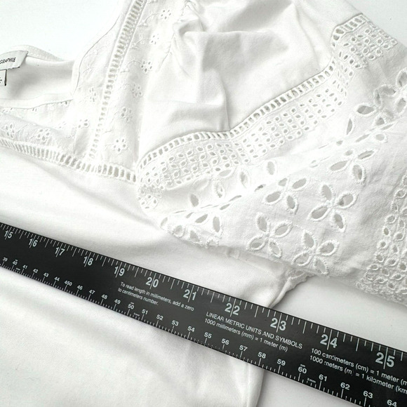 CALLIGRAPHIE Women's XL White Embroidered Eyelet Floral Tunic Top Boho Peasant - Picture 7 of 9